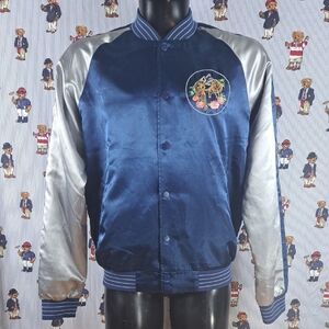 Forever 21 embroidered Tigers spellout blue & silver full snap LG bomber jacket